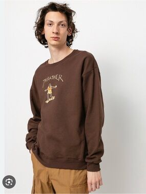 💵Thrasher GONZ Logo Brown Crewneck with Yellow Graphic Sweatshirt Size Medium